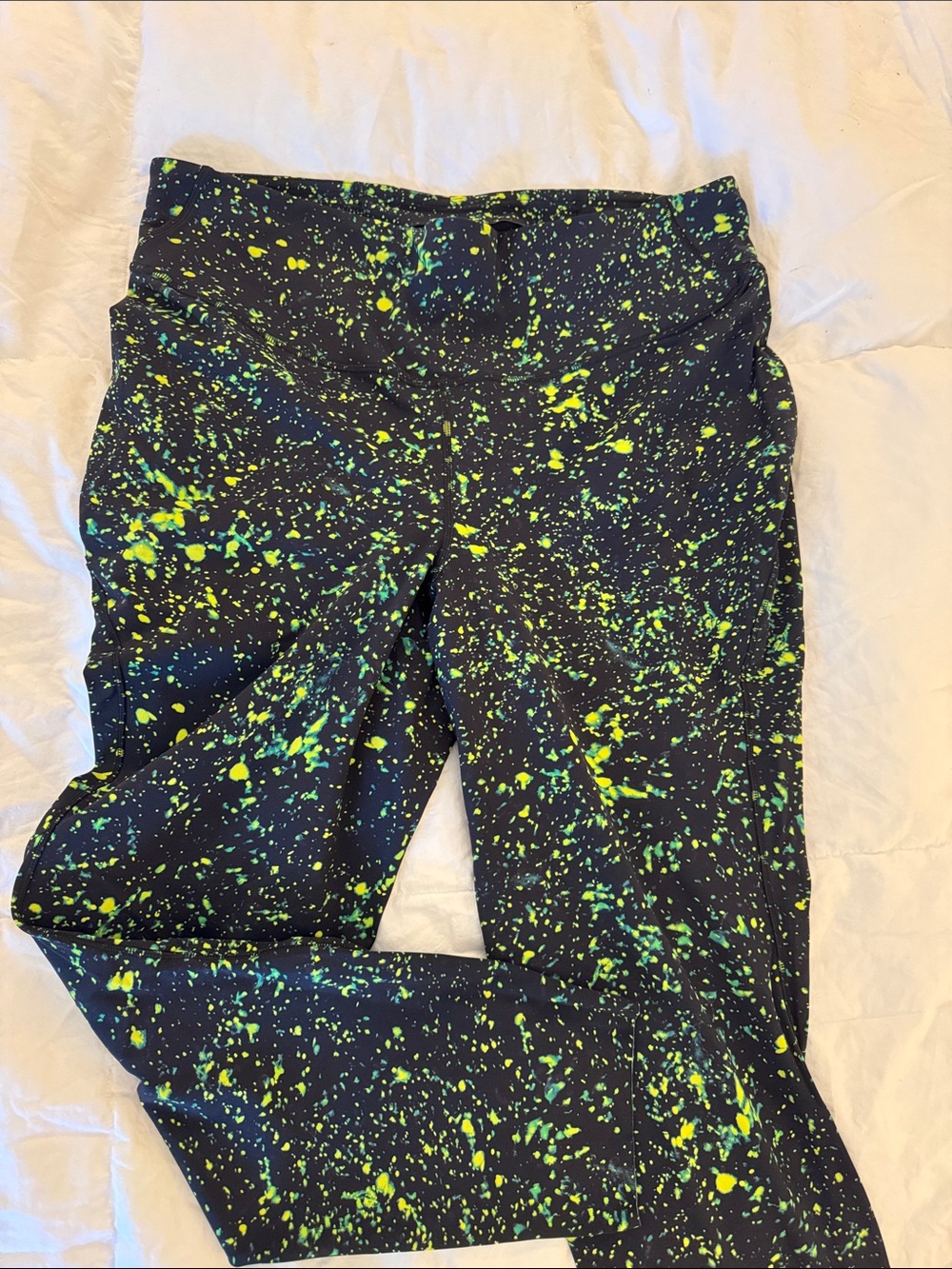 lululemon athletica Black Leggings with Neon Yellow-Green Splatter